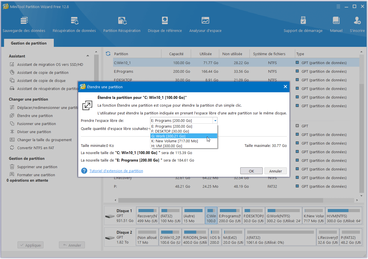 Étendre la partition