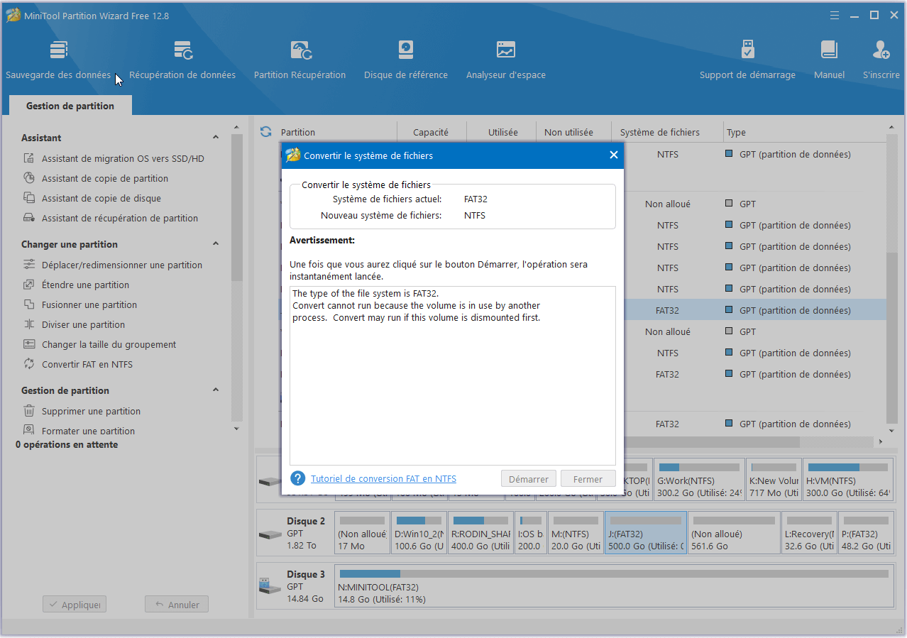 Convertir le système de fichiers