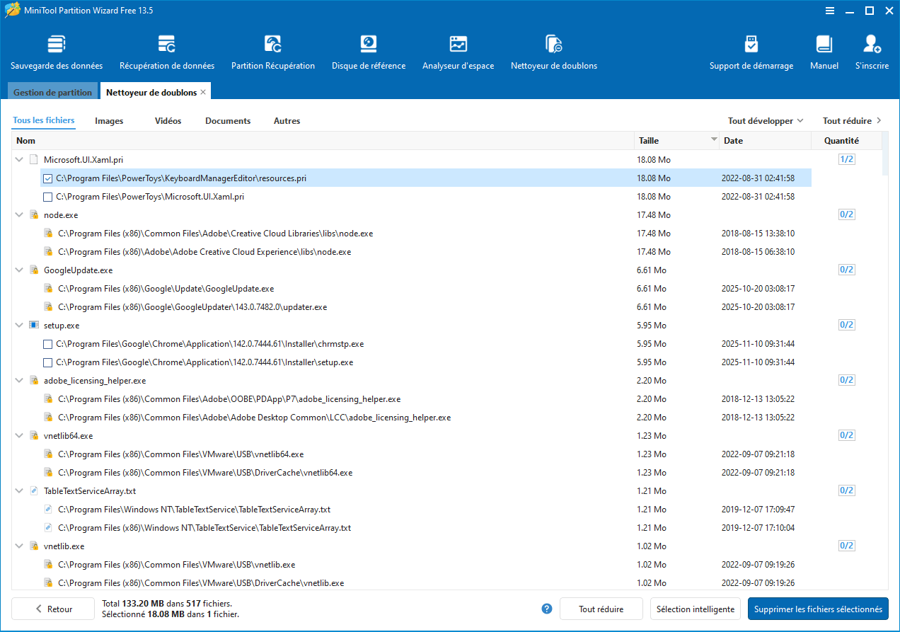 Nettoyeur de doublons