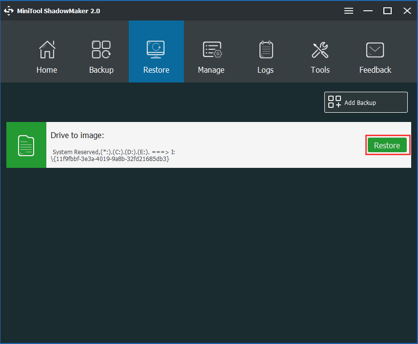 restore the computer from a backup image