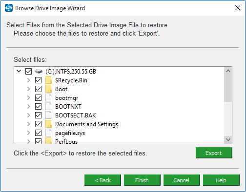select files from the selected drive image file to restore