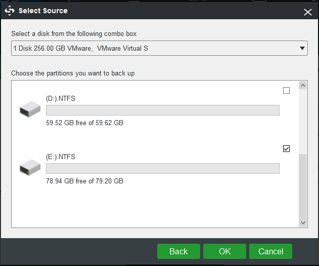 select source partition to back up