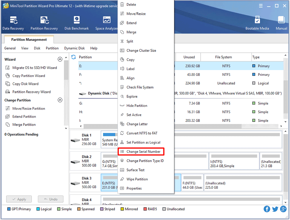 Изменение метки с помощью MiniTool Partition Wizard