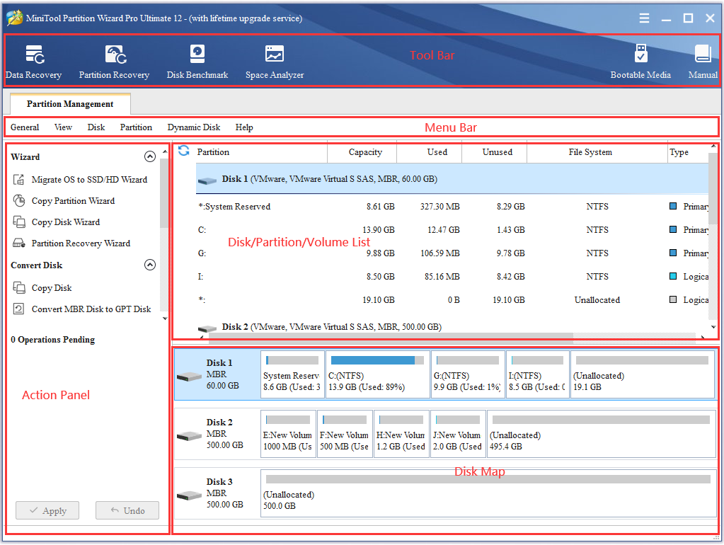 Disk Partition Wizard Main Window of Partition Manager - MiniTool