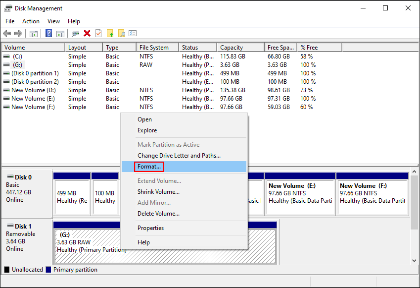 format using Disk Management