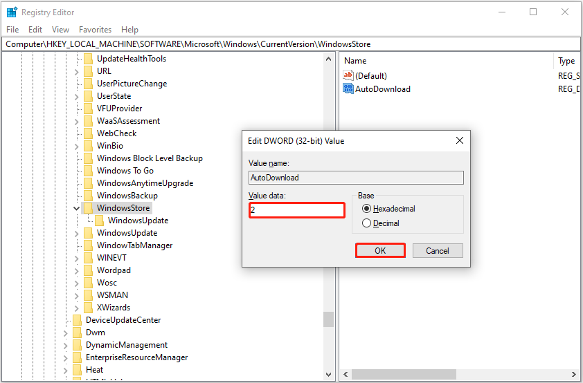 установить значение данных на 2