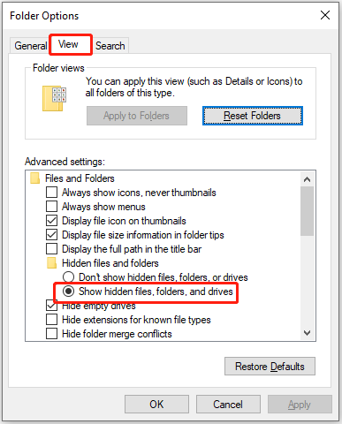 show hidden files