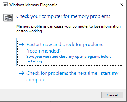 Windows memory diagnostic tool