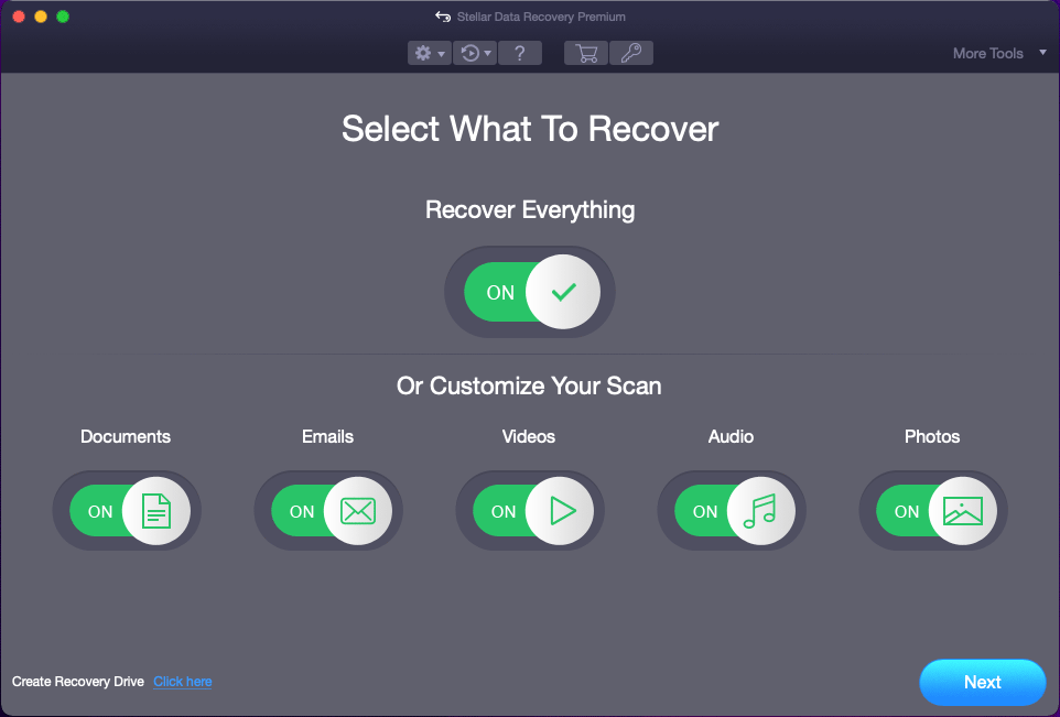 Choose which types of files to recover