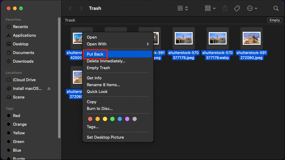 put files back from the Trash on Mac