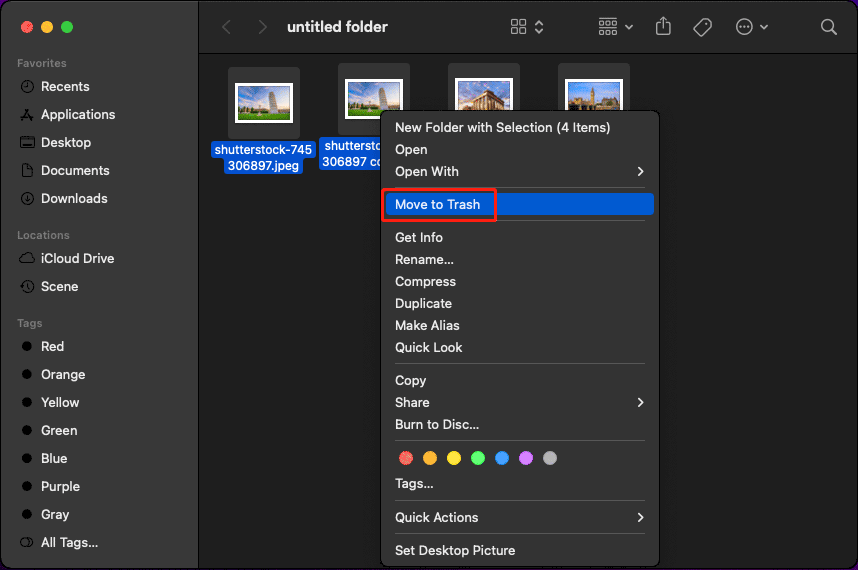 move multiple files to Trash on Mac
