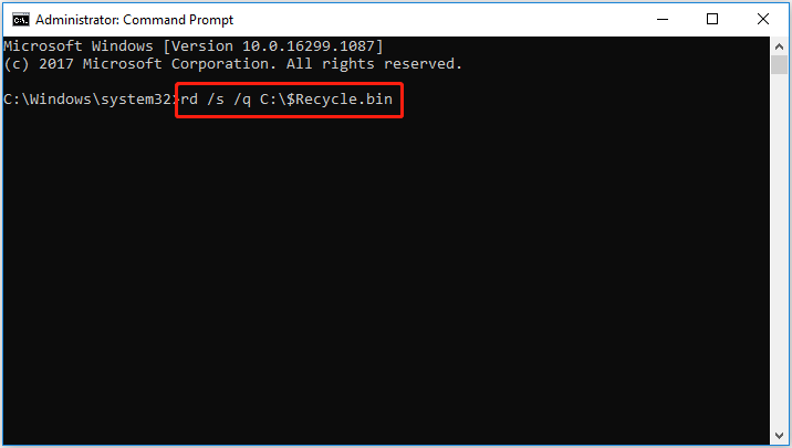 type the command to reset Recycle Bin