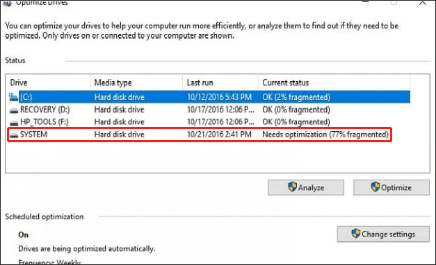 system hard disk drive needs optimization
