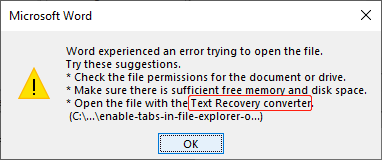 Word Text Recovery converter
