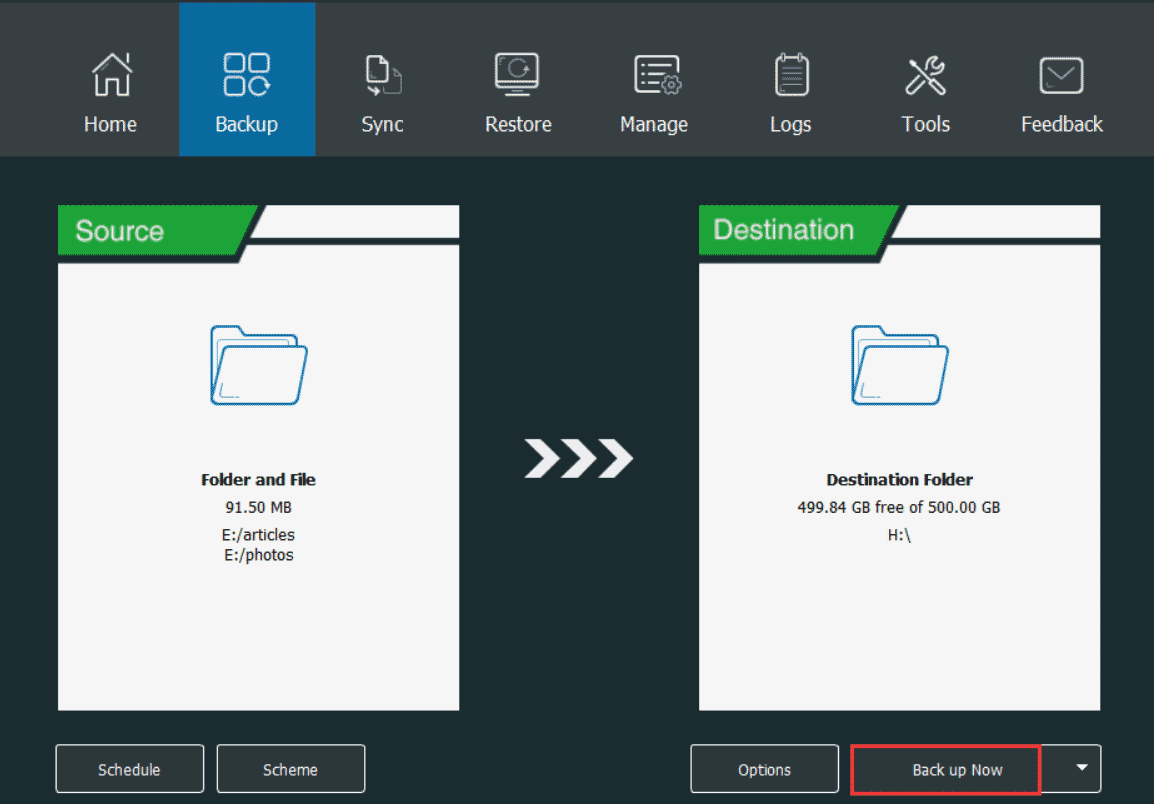 MiniTool ShadowMaker file backup