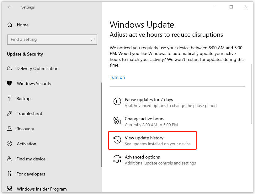 click View update history