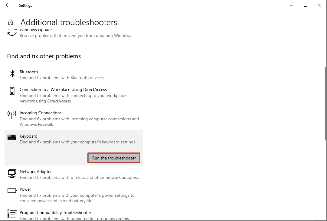 run the keyboard troubleshooter