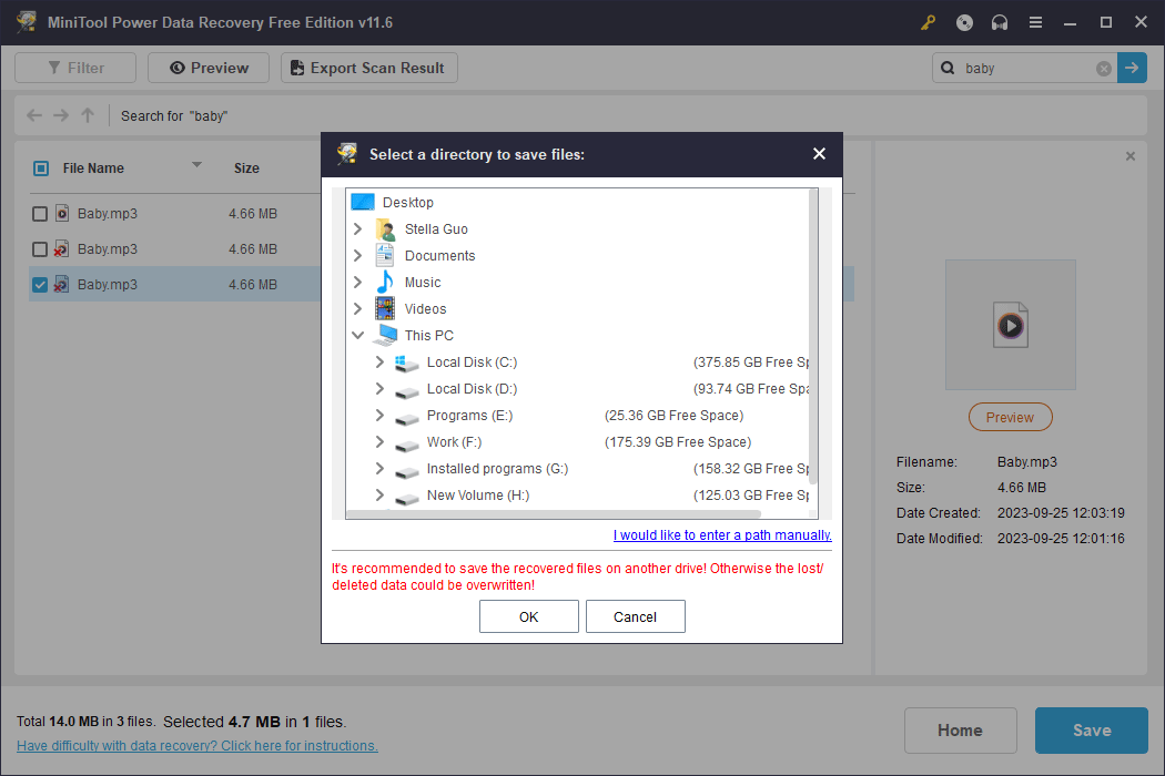 choose a suitable location to save the selected voice recordings