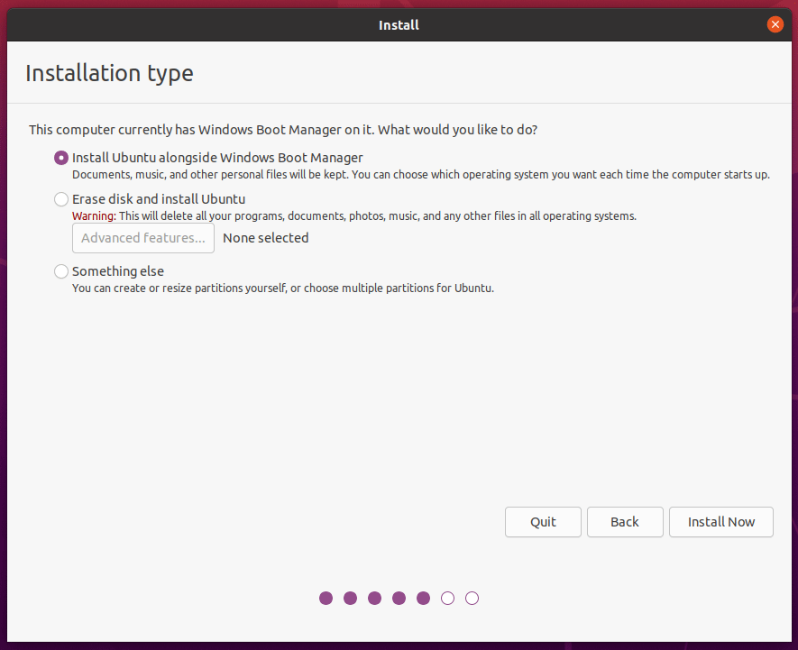 choose Ubuntu installation type