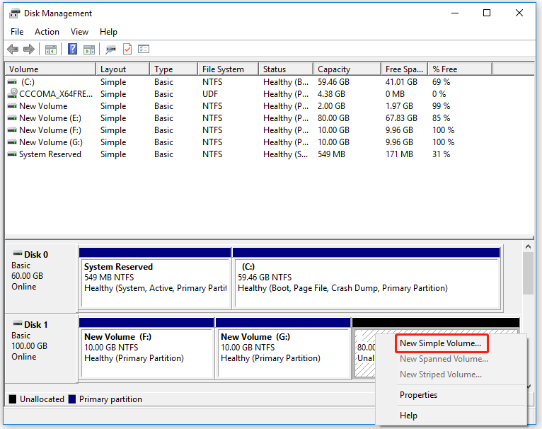 click New Simple Volume…