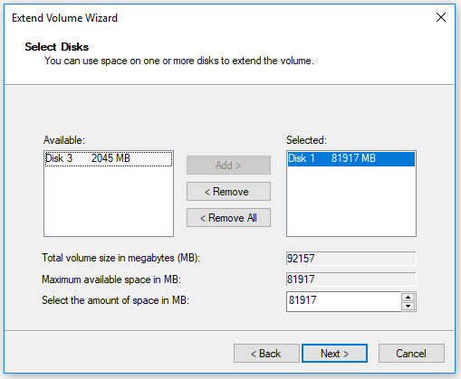 choose the extended drive space
