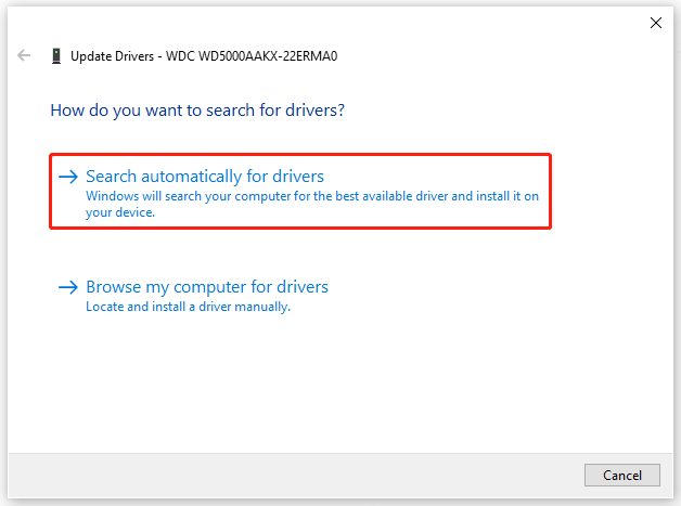 choose Search automatically for drivers