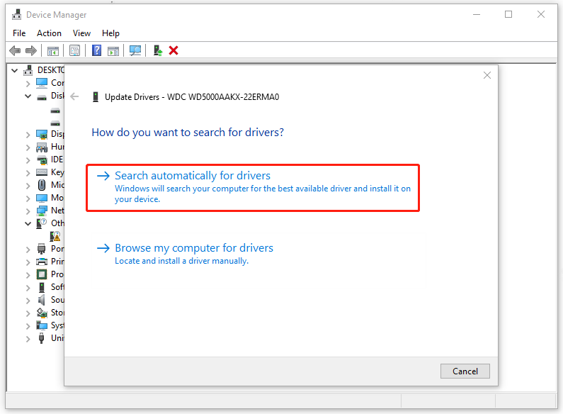 click Search automatically for drivers