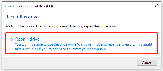 click Repair drive