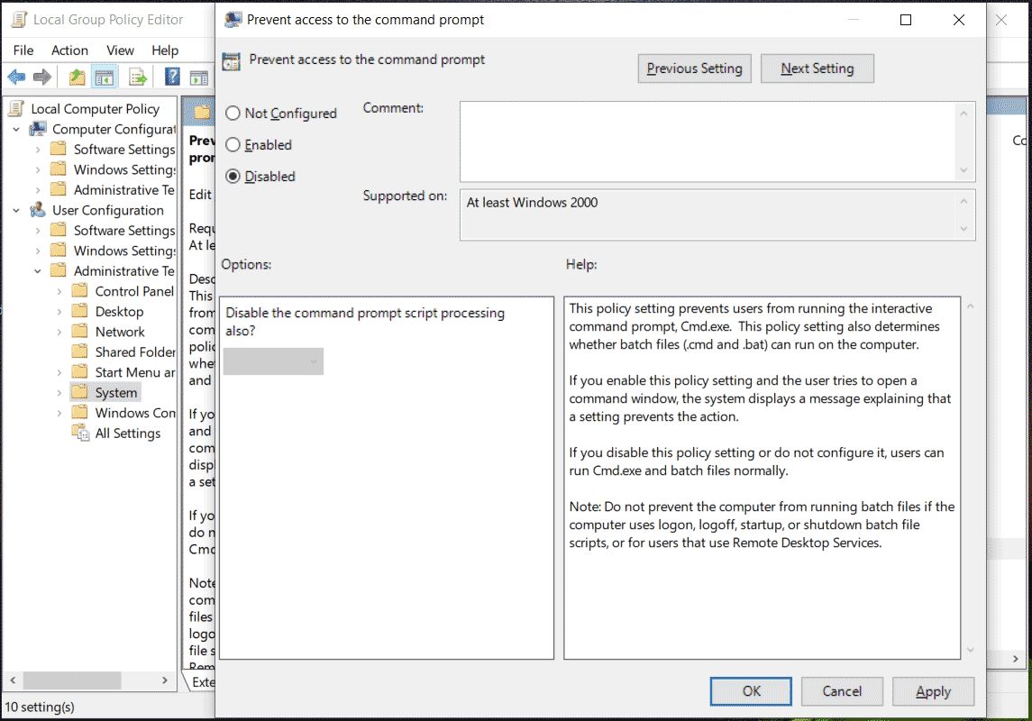 Command Prompt Telah Dinonaktifkan oleh Administrator Anda 3 mencegah akses ke command prompt