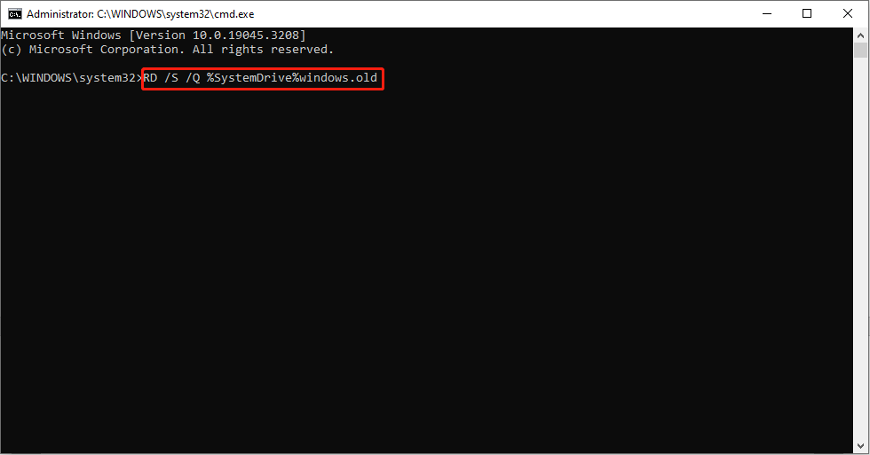 delete Windows.old with Command Prompt