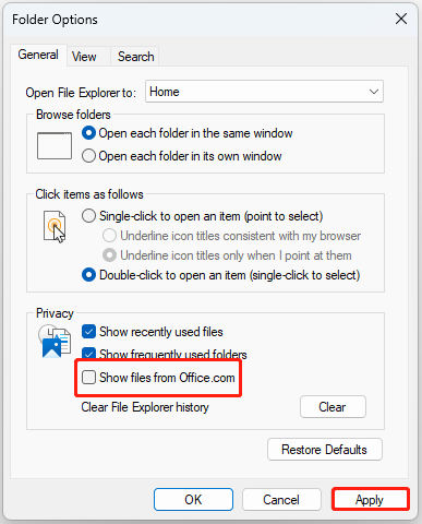 Cara Menghapus Silakan Masuk dari File Explorer di Windows 11 5 hapus centang pada opsi Lihat file dari Office.com