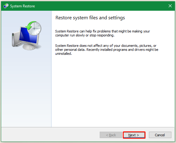 click Next on System Restore