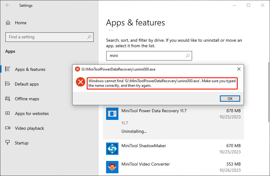 Windows не может найти unins000.exe