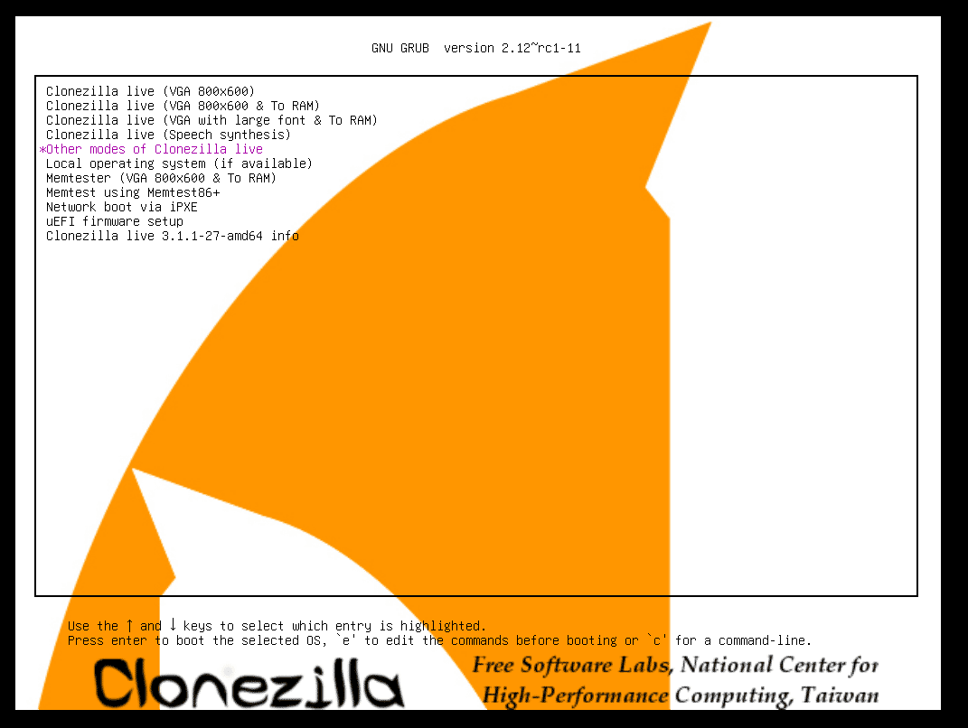 Clonezilla live modes