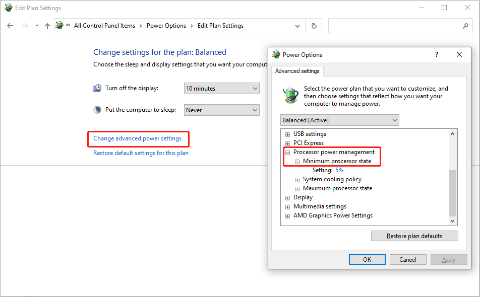 change Power Options