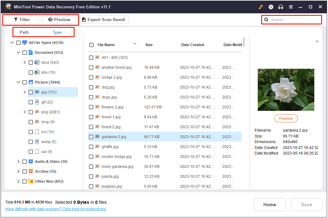 Diskpart Memperbaiki Partisi RAW Tanpa Kehilangan Data 3 memfilter dan mempratinjau file