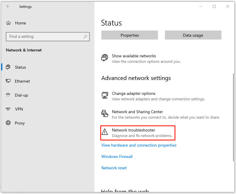 click Network troubleshooter