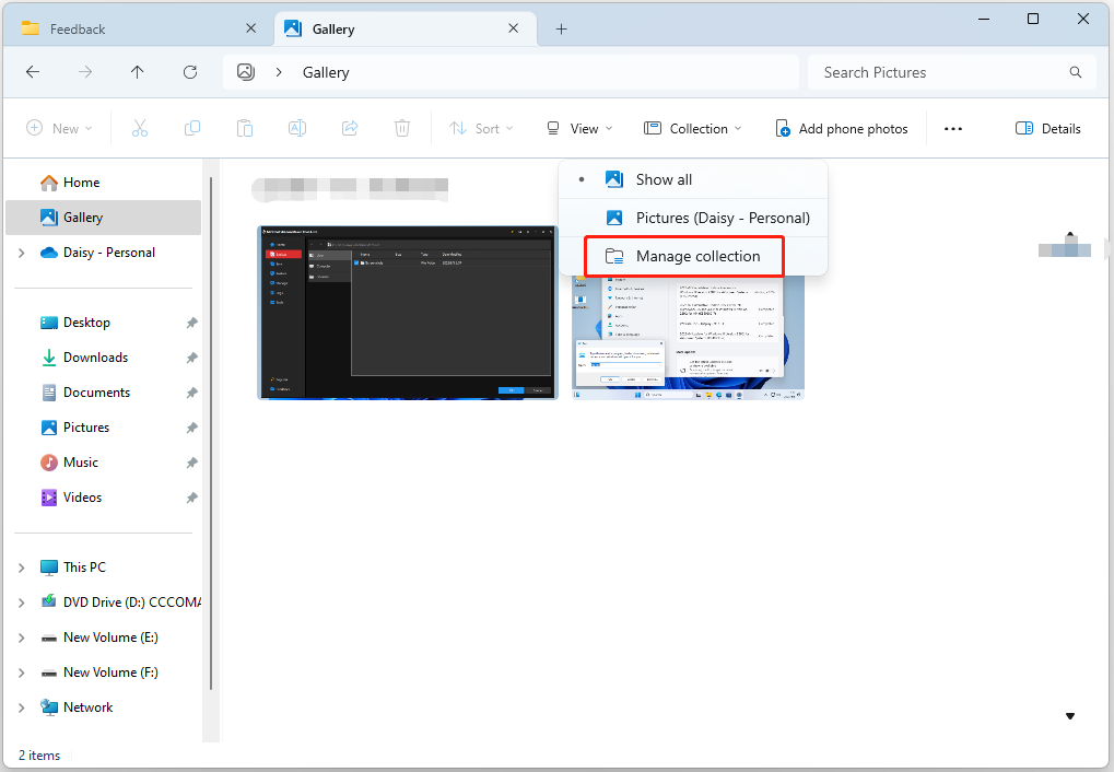 Ini Bagaimana Cara Menghapus Galeri dari File Explorer di Windows 11? 9 pilih opsi Kelola koleksi