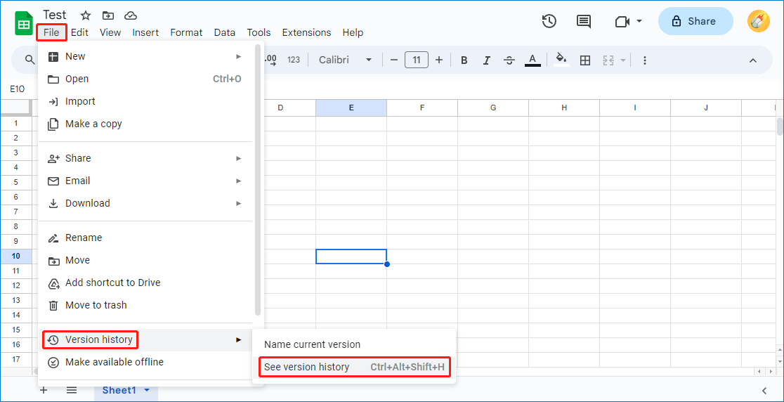 Bagaimana Memulihkan Google Spreadsheet yang Dihapus? Solusinya ada di sini 5 pilih Lihat riwayat versi untuk mengembalikan versi yang tersedia