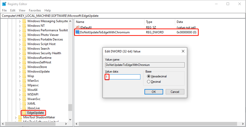 Bagaimana Menghentikan Microsoft Edge dari Menginstal Secara Otomatis? 3 mengubah nilai data