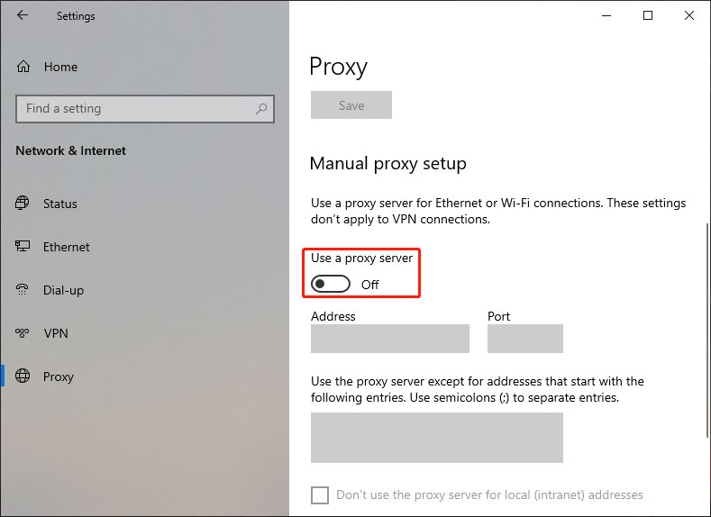 Cara Memperbaiki Kesalahan Pembaruan Windows 0x80072eff 3 nonaktifkan Gunakan server proxy