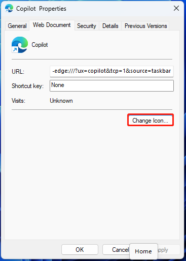 Buat Pintasan Desktop Copilot di Windows 11 5 klik Ubah Ikon...