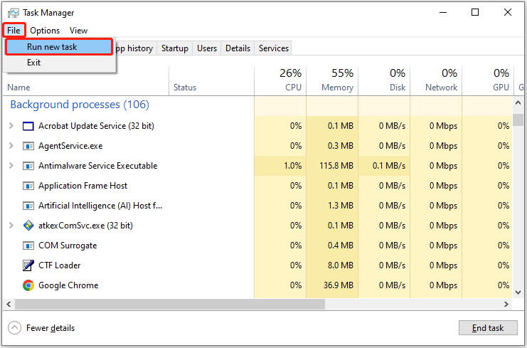 Explorer.exe Tidak Dimulai saat Startup Windows 1 menjalankan tugas baru