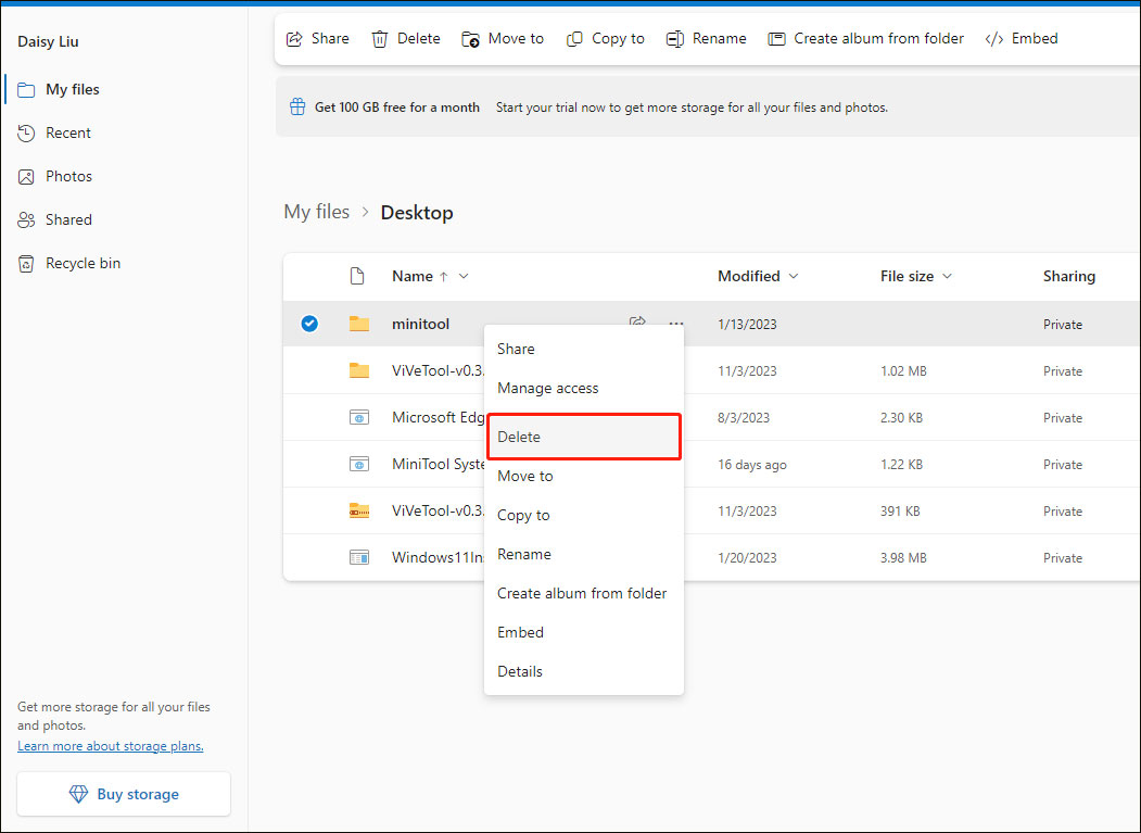 how to delete files in microsoft 365