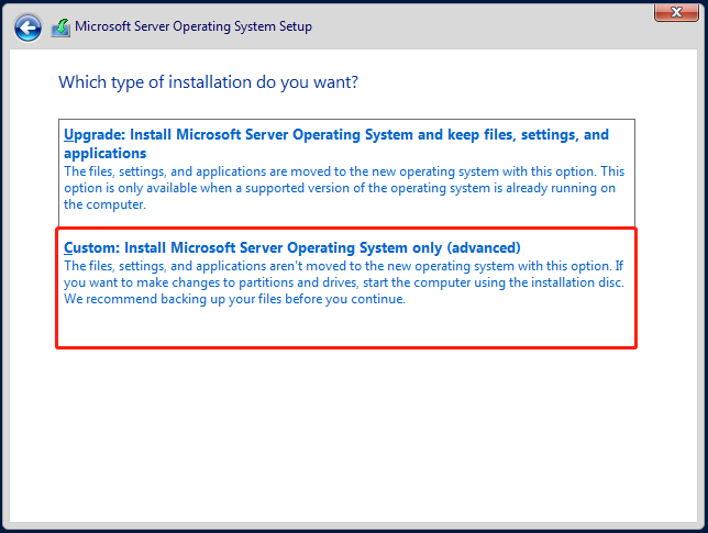 Bagaimana Cara Reset Pabrik Windows Server 2022? Begini Caranya! 17 Pilih Kustom: Instal Operasi Server Microsoft saja (lanjutan)