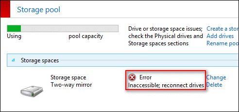 error message: Inaccessible; reconnect drives