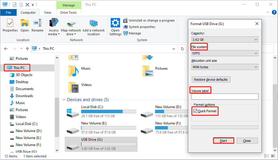 format with File Explorer