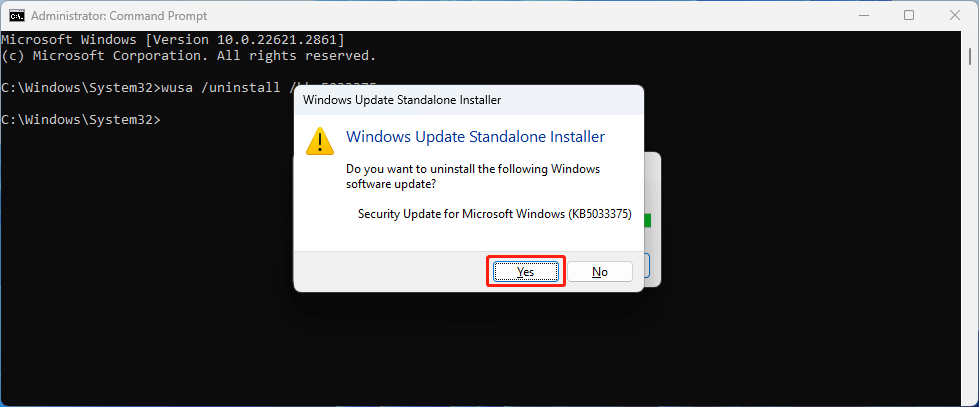 Masalah umum yang harus diperbaiki 7 hapus instalan KB5033375 menggunakan Command Prompt