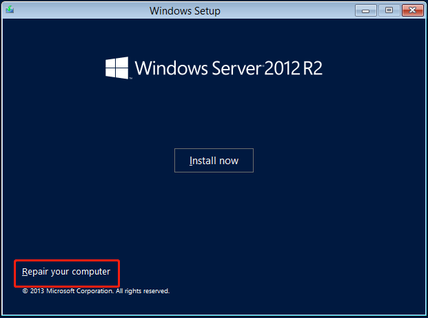 Perbaiki Windows Server 2012 R2 Terus Booting ke "Pilih Opsi" 3 klik Perbaiki komputer Anda