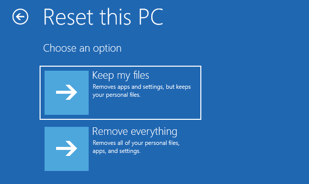 select keep my files or not